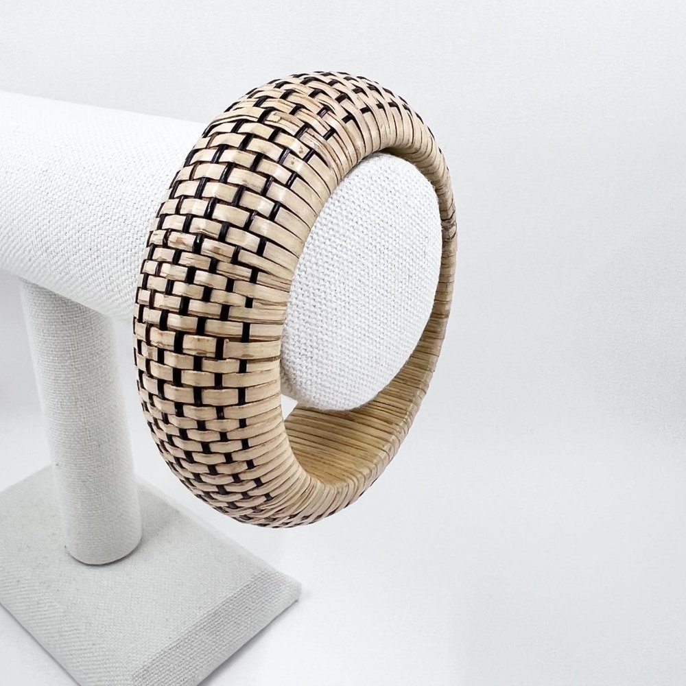 Tan & Brown Natural Woven Bangle Bracelet - Picture 2 of 5